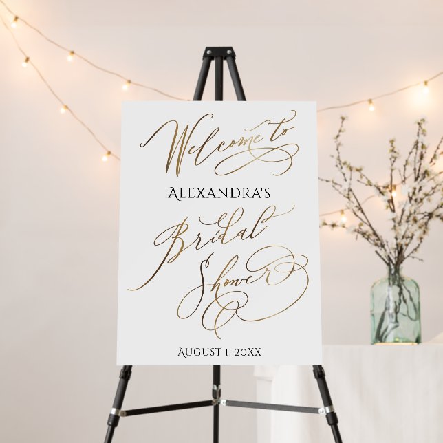 Elegant Gold Typography Bridal Shower Welcome Sign (In Situ (Stand))