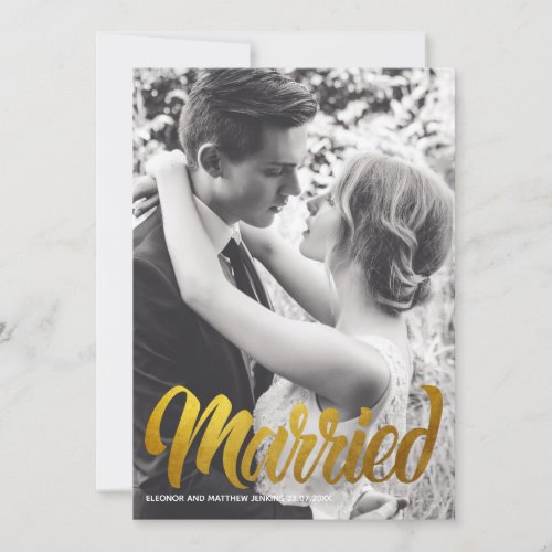 Elegant Gold Typography Married Wedding Photo Invitation
