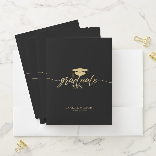 Elegant Gold Typography On Black Background Pocket Folder (In Situ)