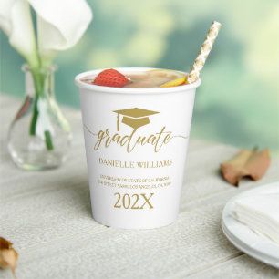 Elegant Gold Typography On White Background Paper Cups