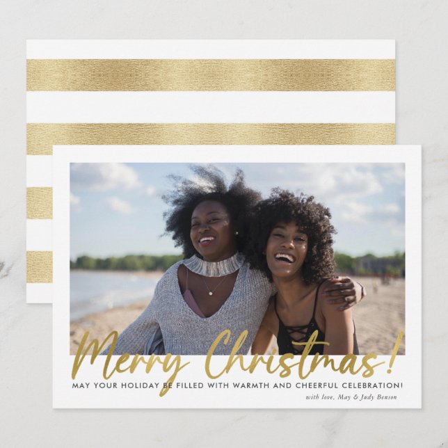 Elegant Gold Typography Photo Christmas Card (Front/Back)