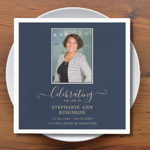 Elegant Gold Typography Photo Modern Blue Napkins