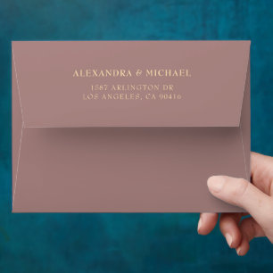 Elegant Gold Typography Purple Wedding Envelope