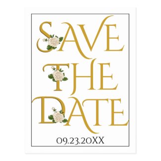 Elegant gold typography rose wedding Save the Date Postcard
