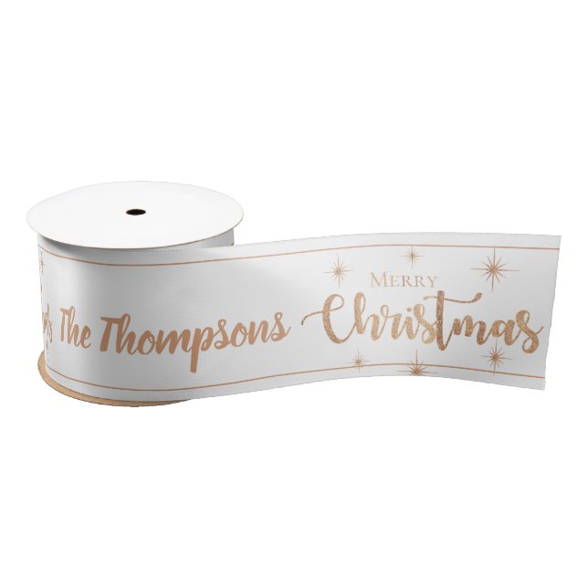 Elegant Gold Typography Star Merry Christmas Name Satin Ribbon (Spool)