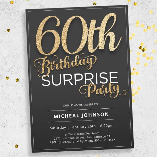 Elegant Gold Typography Surprise 60th Birthday  Invitation