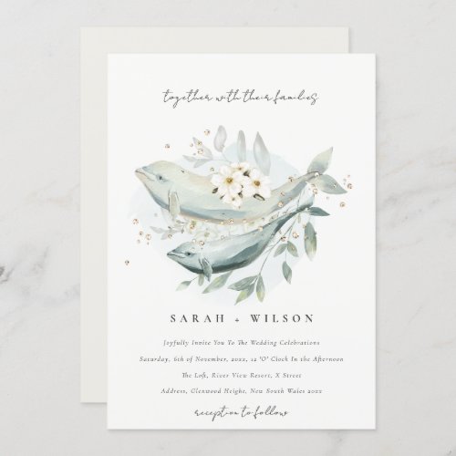 Elegant Gold Underwater Floral Fish Wedding Invite