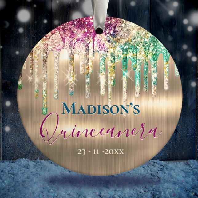 Elegant gold unicorn Glitter Drips Quinceanera Ceramic Ornament (Creator Uploaded)