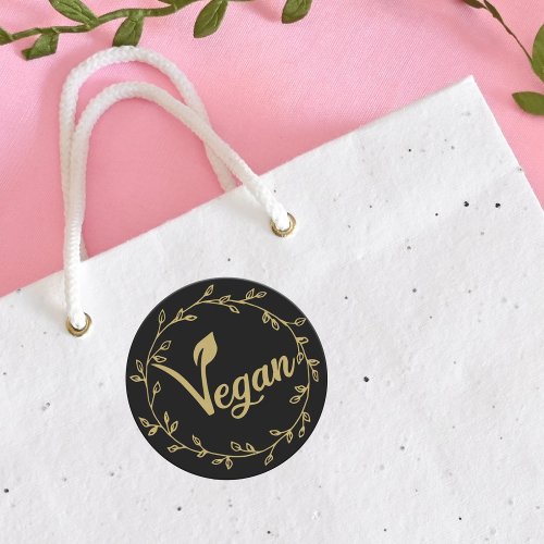 Elegant Gold Vegan Leaf  Classic Round Sticker