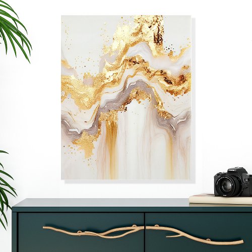 Elegant Gold Veins And Cream Abstract Wall Art Acrylic Photo Tile