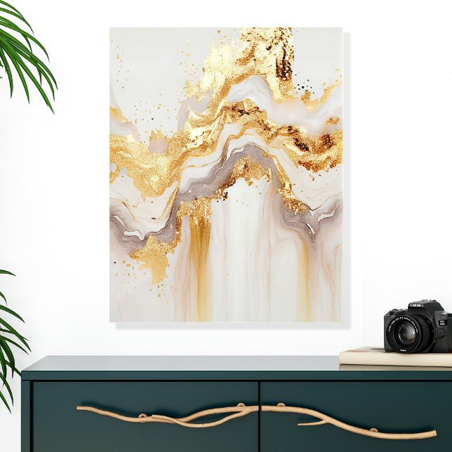Elegant Gold Veins and Cream Abstract Wall Art Acrylic Photo Tile (Creator Uploaded)