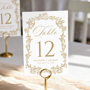 Elegant Gold Victorian Floral Wedding Table Number