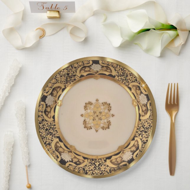Elegant Gold Viennese  Paper Plates (Wedding)