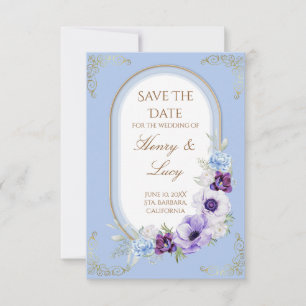 Elegant Gold Vine Garden Blue Floral Save the Date