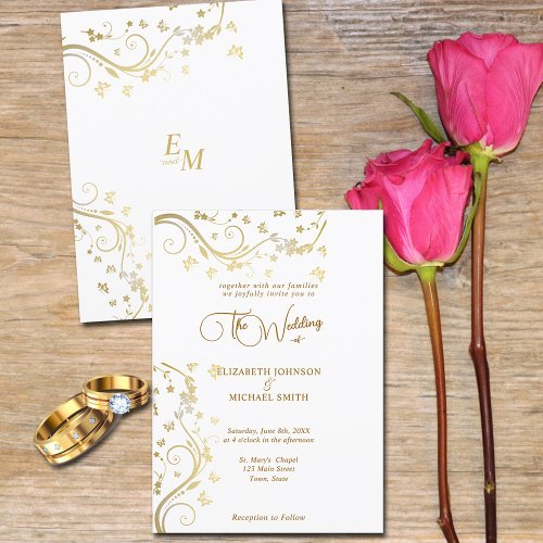 Elegant Gold Vines Butterflies Wedding  Invitation