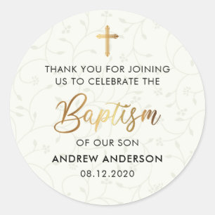Elegant Gold Vintage Baptism Thank You Classic Round Sticker