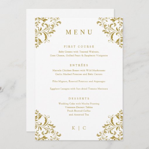 Elegant Gold Vintage Classic Wedding Menu Zazzle
