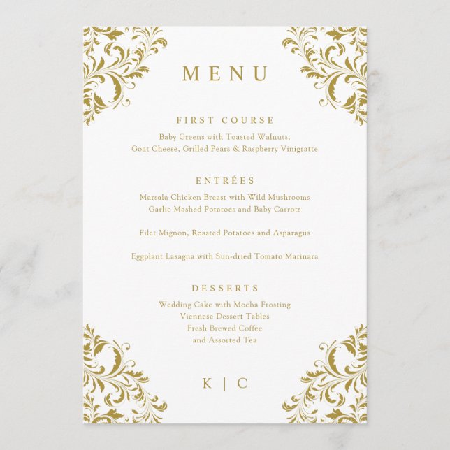 Elegant Gold Vintage Classic Wedding Menu (Front)
