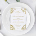 Elegant Gold Vintage Classic Wedding Menu<br><div class="desc">Elegant Gold Wedding Menu: This luxury vintage wedding menu is perfect for an elegant,  classic wedding. It features a vintage ornate border with modern and elegant calligraphy. See all of the matching elegant gold wedding products below.</div>