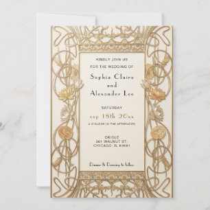 Elegant Gold Vintage Daisy Art Nouveau Wedding Invitation