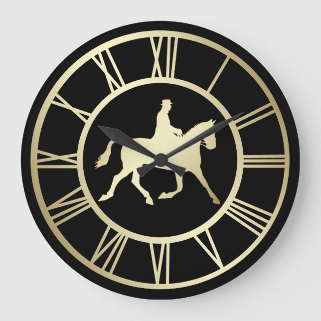 Elegant Gold Vintage Equestrian Roman Numeral Large Clock (Front)