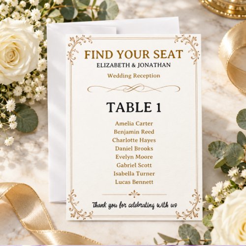 Elegant Gold Vintage Filigree Seating Table Invitation