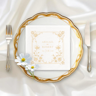 Elegant gold vintage floral frame wedding foil napkins
