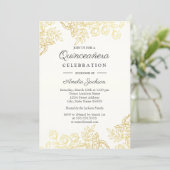 Elegant Gold Vintage Floral Quinceanera Invite (Standing Front)