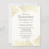 Elegant Gold Vintage Floral Quinceanera Invite (Front)