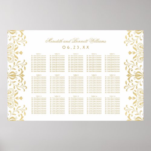 Elegant Gold Vintage Glamor Wedding Seating Poster