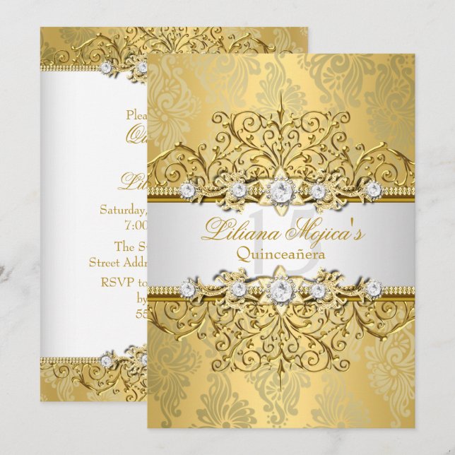 Elegant Gold Vintage Glamour Quinceanera Invitation (Front/Back)