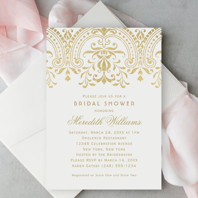 Elegant Gold Vintage Glamour Wedding Bridal Shower Invitation