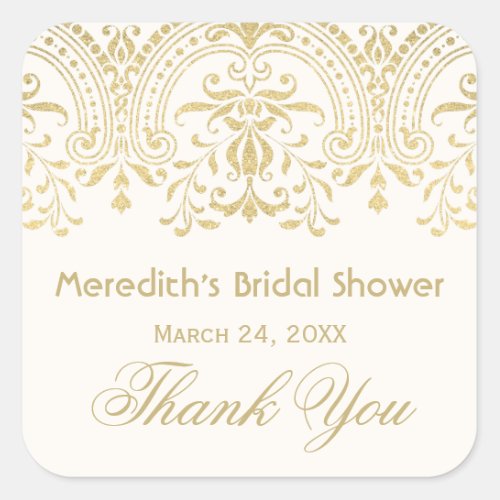 Elegant Gold Vintage Glamour Wedding Bridal Shower Square Sticker