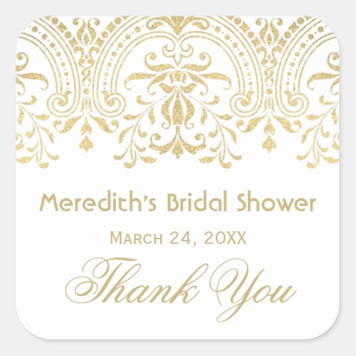 Elegant Gold Vintage Glamour Wedding Bridal Shower Square Sticker