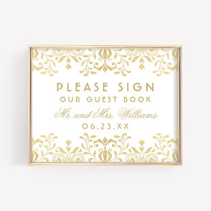 Elegant Gold Vintage Glamour Wedding Guest Book