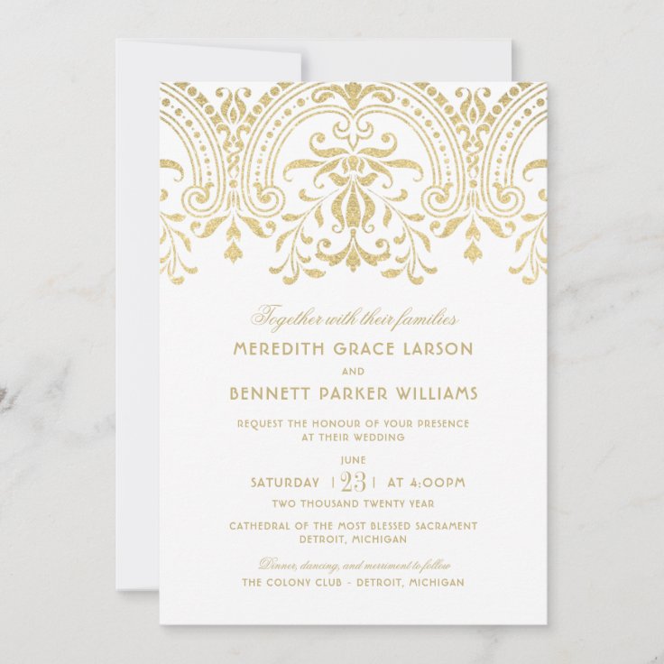 Elegant Gold Vintage Glamour Wedding Invitation | Zazzle