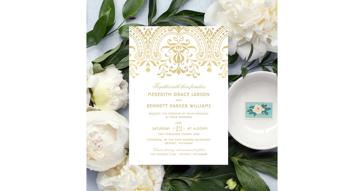Glamour White Wedding Menu With Gold Foil, Elegant Minimalistic
