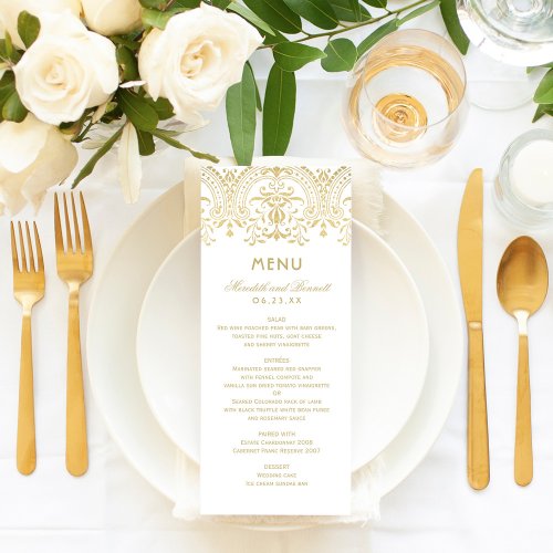 Wedding Dinner Menu Cards | Gold Vintage Glam