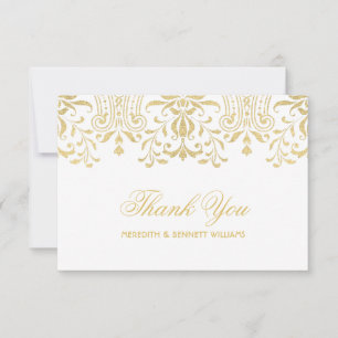 Elegant Gold Vintage Glamour Wedding Monogram Thank You Card