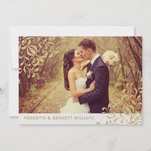 Elegant Gold Vintage Glamour Wedding Photo Thank You Card