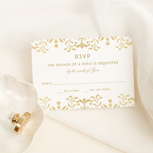 Elegant Gold Vintage Glamour Wedding RSVP Card