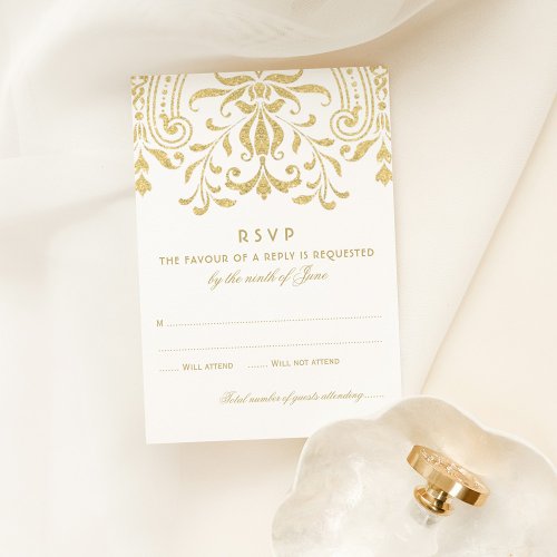 Elegant Gold Vintage Glamour Wedding RSVP Card