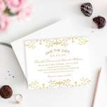 Elegant Gold Vintage Glamour Wedding Save The Date<br><div class="desc">Elegant vintage inspired wedding save the date announcements a champagne gold colored ornate decorative border design that has a metallic shimmer textured appearance. The Luxe Pearl Shimmer cardstock option enhances the metallic look of the gold colors.</div>