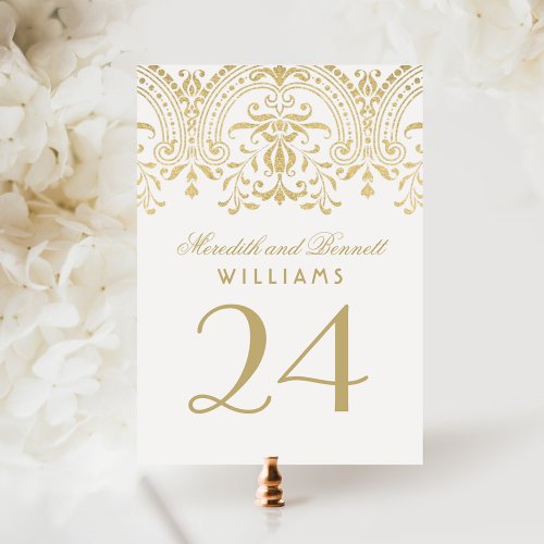 Elegant Gold Vintage Glamour Wedding Table Number