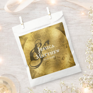 Elegant Gold Vintage Map Wedding Favor Bag