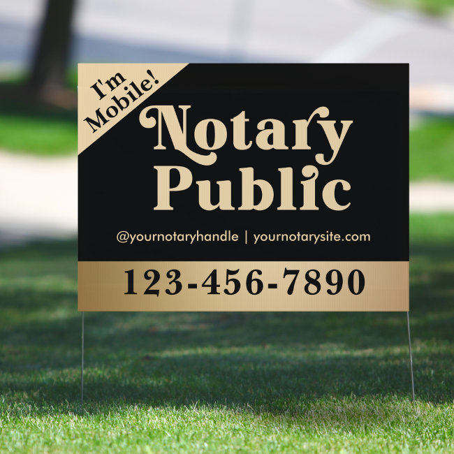 Elegant Gold Vintage Mobile Notary Public Yard Sign