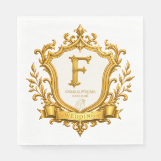 Elegant Gold Vintage Monogram Crest Wedding Napkins