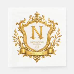 Elegant Gold Vintage Monogram Crest Wedding Napkins