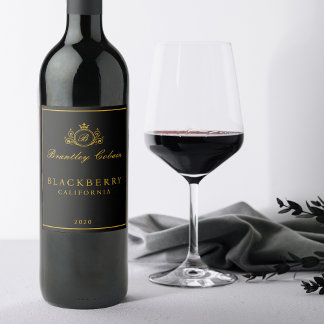 Elegant Gold Vintage Monogram Wine Black Label