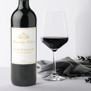 Elegant Gold Vintage Monogram Wine White Label